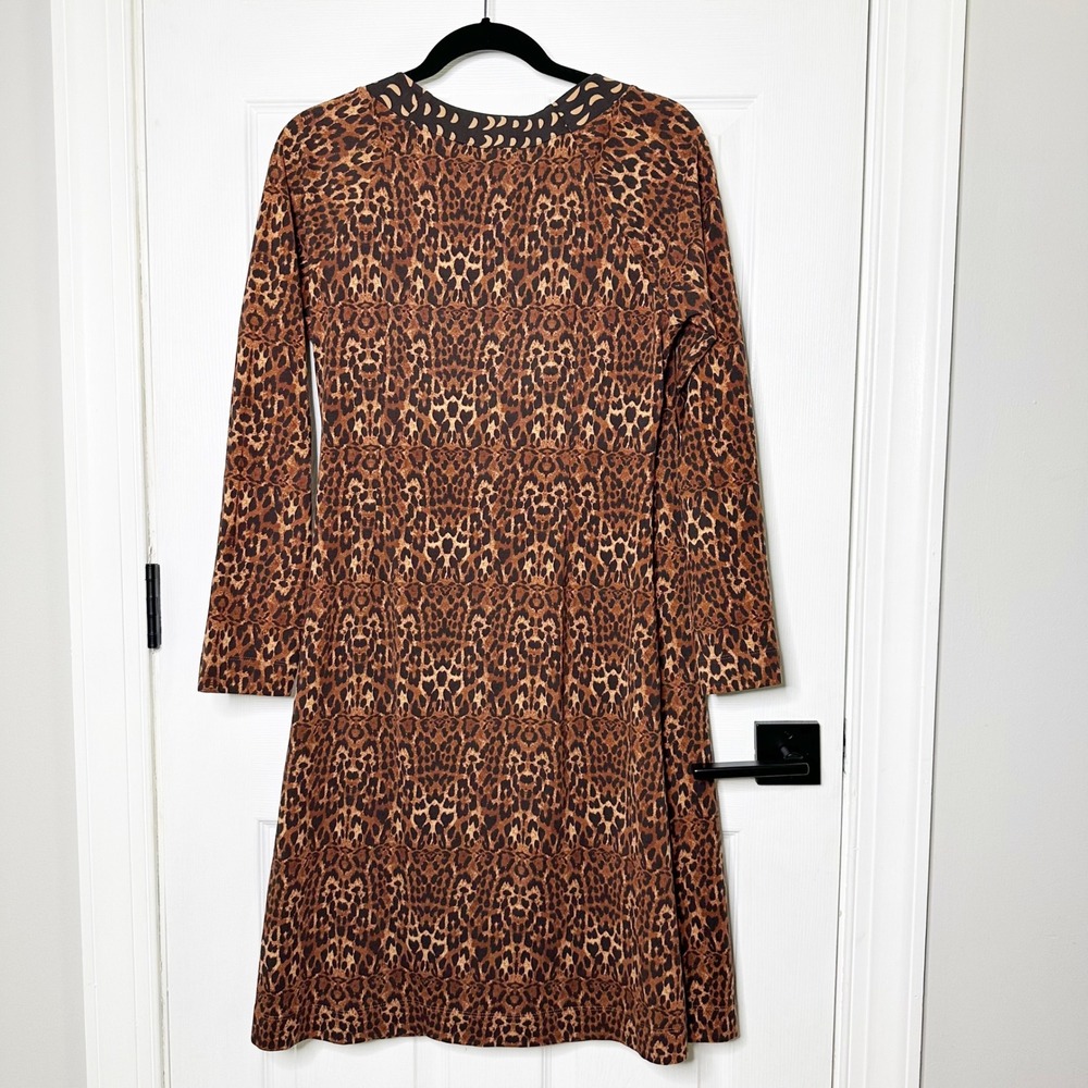 Soft Surroundings Faux Wrap Dress Womens M Brown Leopard Long Sleeve - Picture 3 of 3